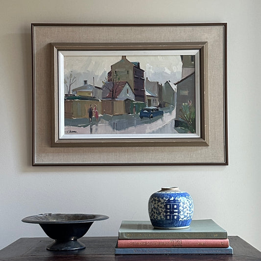 Mid Century Original Cityscape Oil Painting From Sweden By E Skans