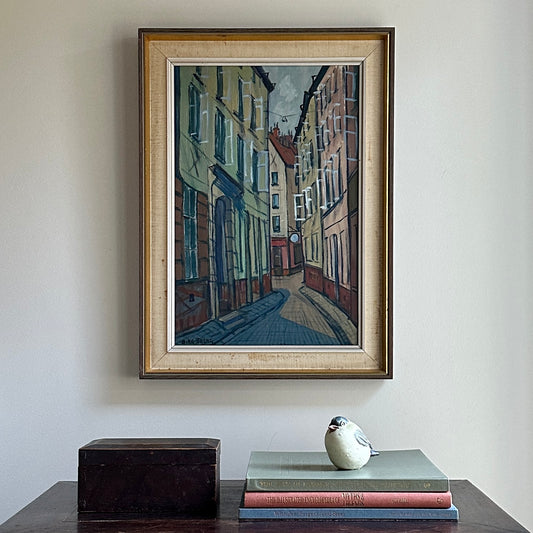 Mid Century Original Cityscape Oil Painting From Sweden