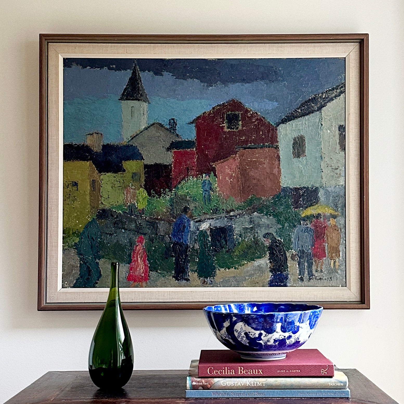 Mid Century Original Cityscape Oil Painting From Sweden
