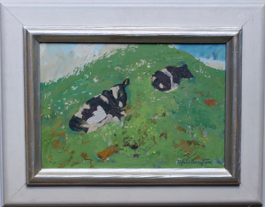 Vintage Original Cow Oil Painting from Sweden