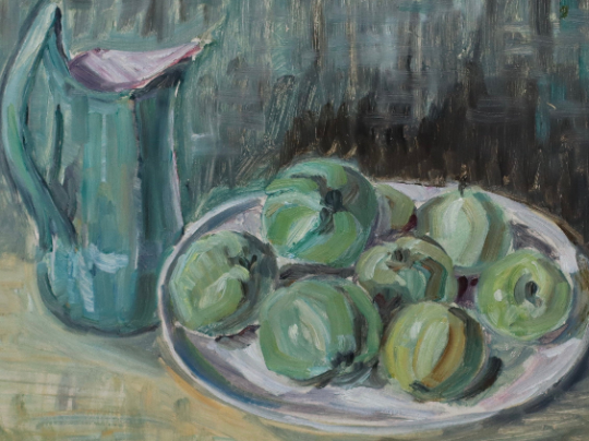 Vintage Mid Century Still Life of Apples Oil Painting from Sweden