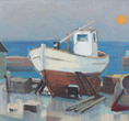 Load image into Gallery viewer, Mid Century Oil Painting of Harbor From Sweden
