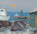 Load image into Gallery viewer, Mid Century Oil Painting of Harbor From Sweden
