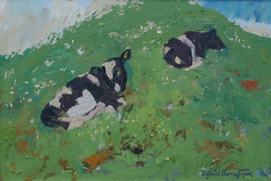 Vintage Original Cow Oil Painting by Sigfrid Bengtsson from Sweden