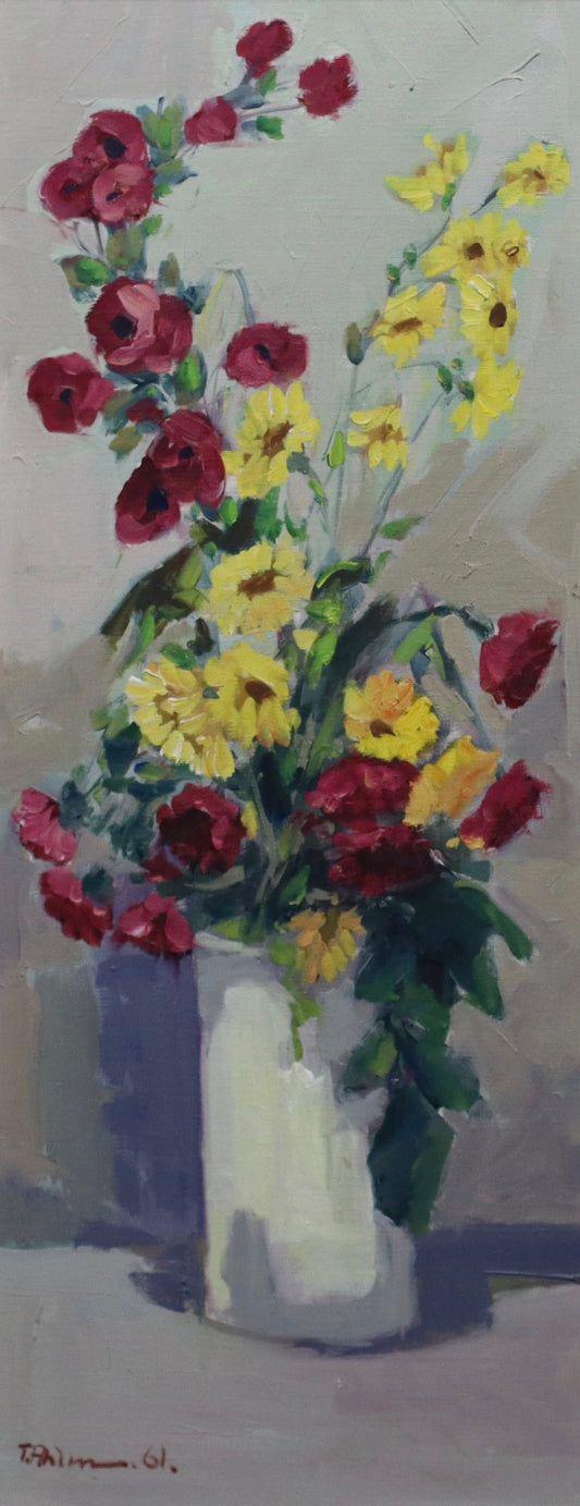 Mid Century Still Life Oil Painting by Tage Ahlm From Sweden