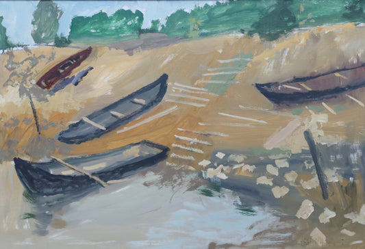 Original Framed Oil From Sweden of Boats 1967