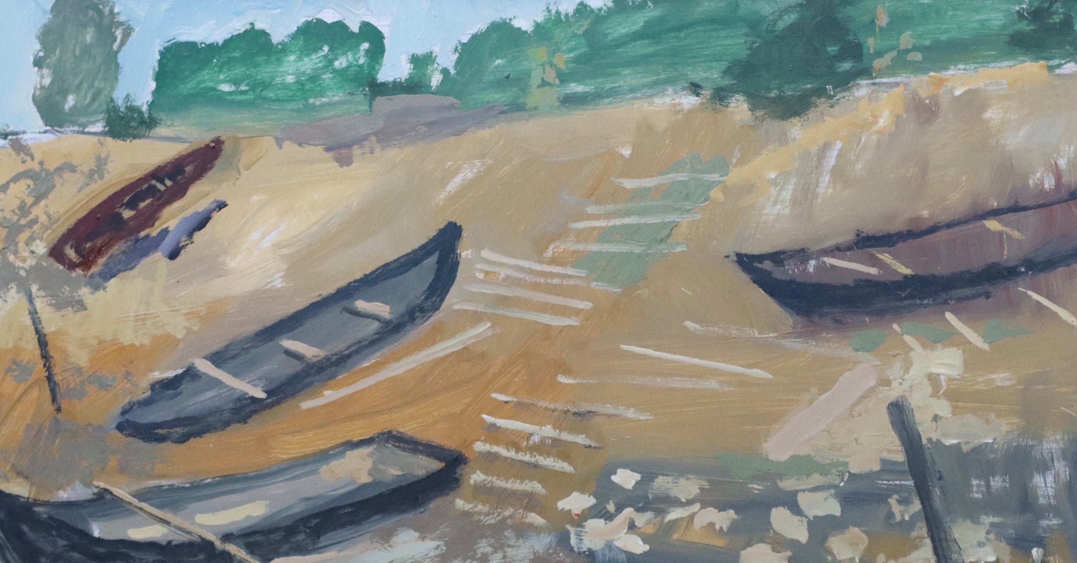 Original Framed Oil From Sweden of Boats 1967