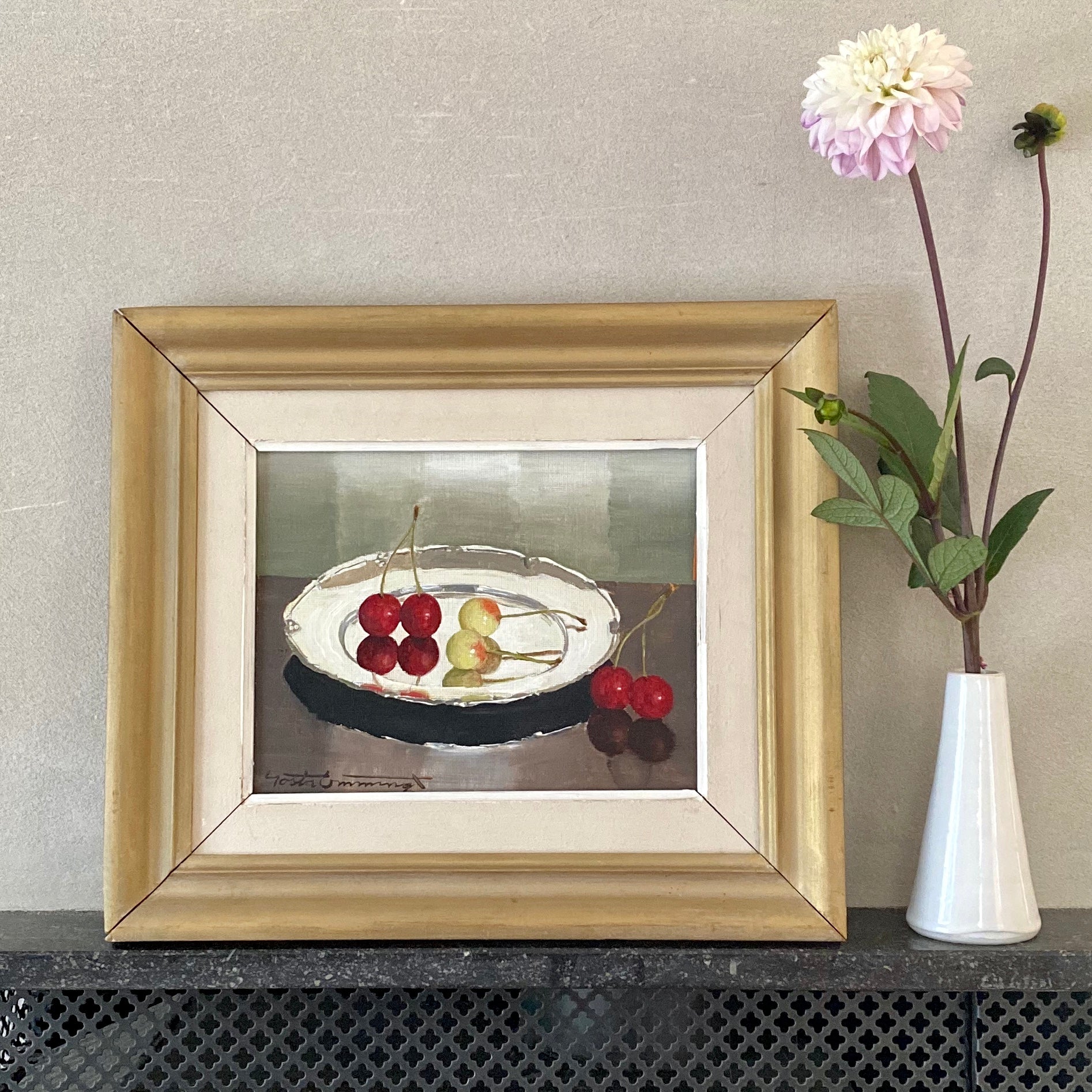 Vintage Still Life of Cherries By Gösta Emming From Sweden