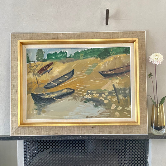 Original Framed Oil From Sweden of Boats 1967