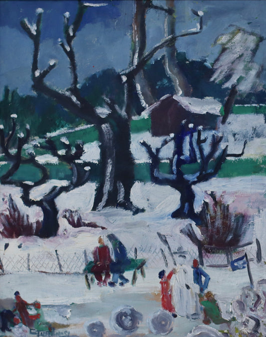 Mid Century Winter Landscape Painting By Greta Turén 1951