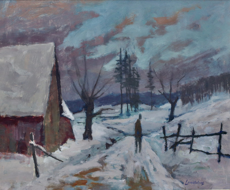 Vintage Winter Oil Painting From Sweden by Bertil Landelius