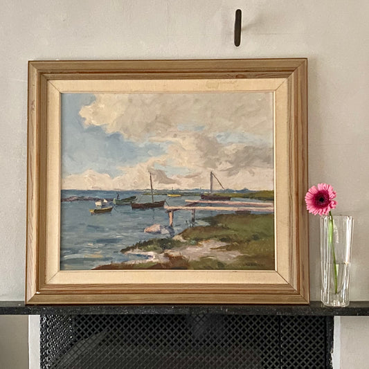 Original Mid Century Seascape Oil Painting By Gustav Berlin 1966