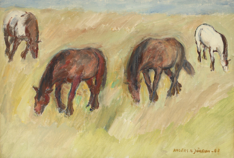 Vintage Oil Painting of Horses by Anders A Jönsson Sweden