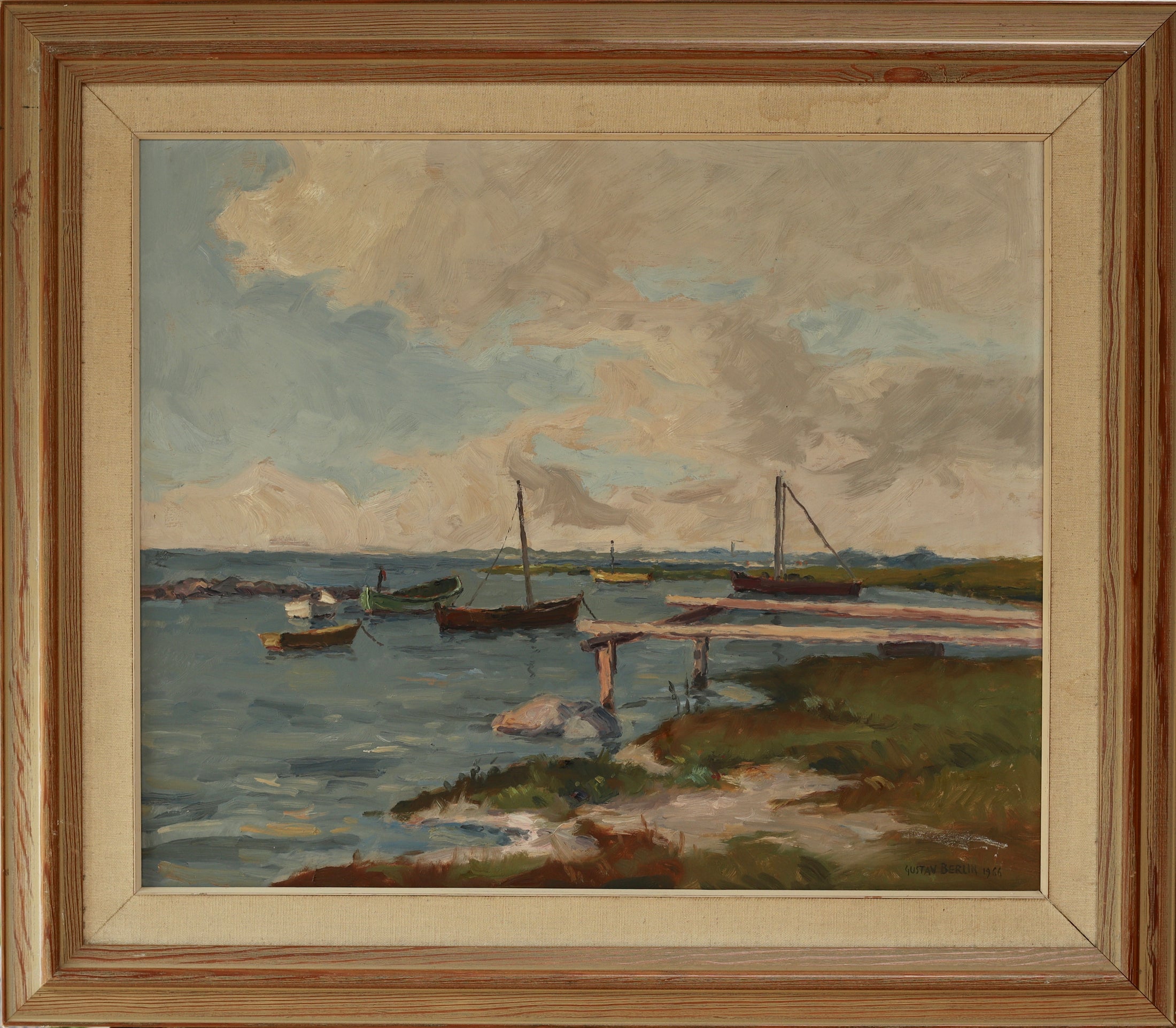 Original Mid Century Seascape Oil Painting By Gustav Berlin 1966