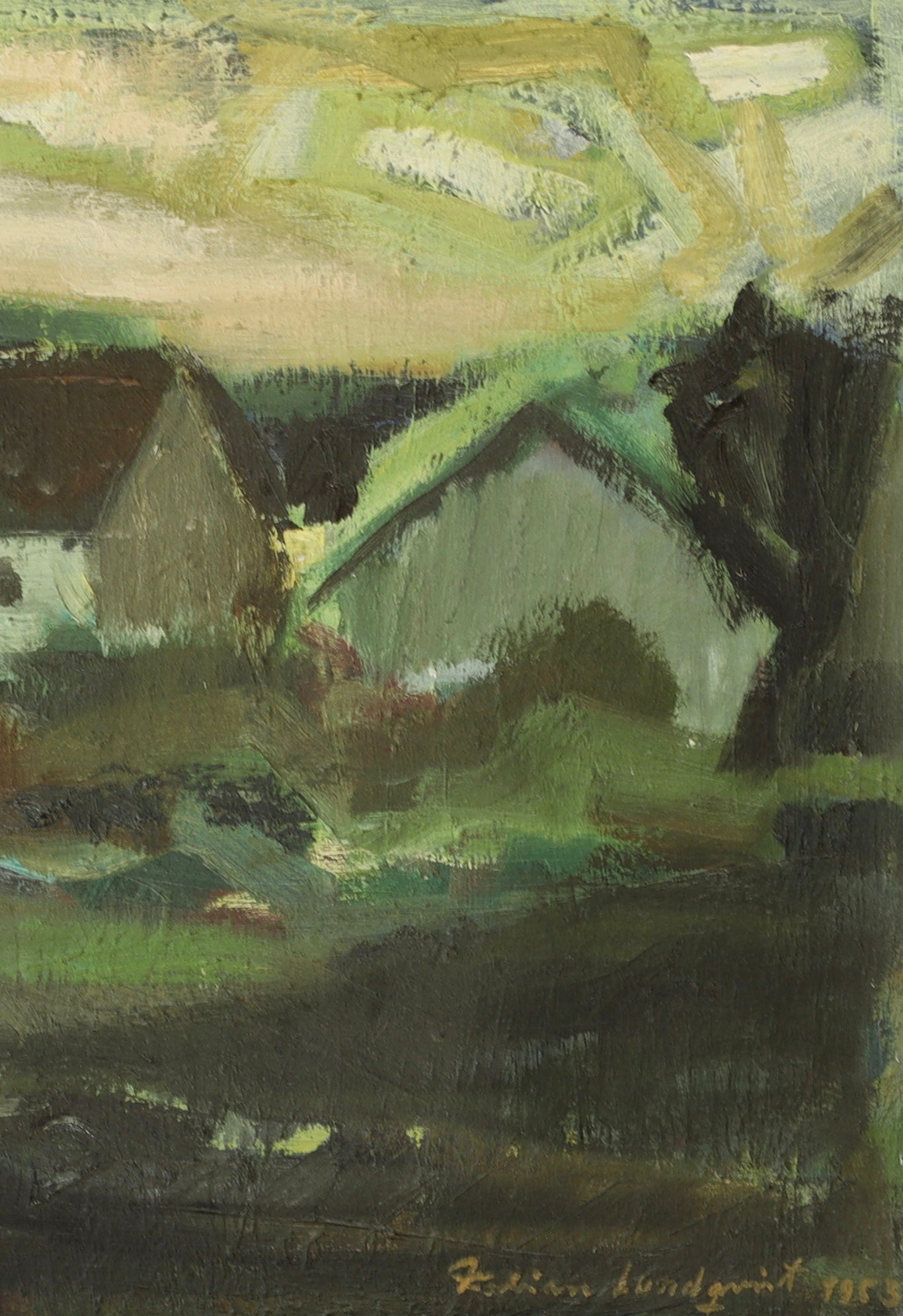 Mid Century Oil Painting Landscape By Fabian Lundqvist From Sweden