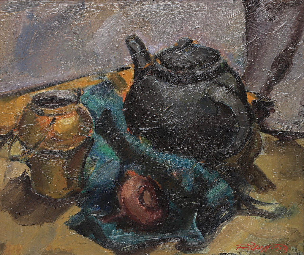 Mid Century Original Still Life Oil Painting from Sweden 1953