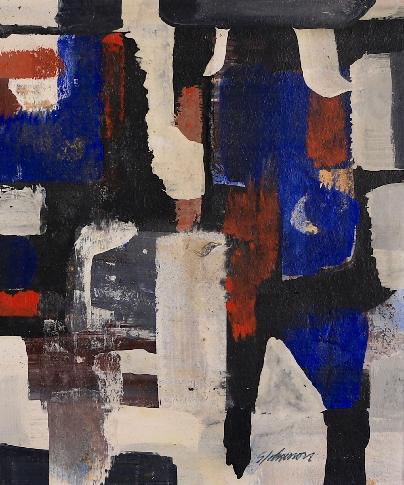 Mid Century Abstract Oil Painting By Gunnar Johnson Sweden