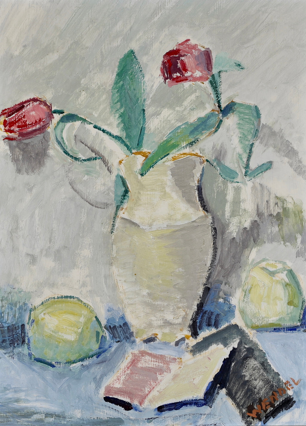 Mid Century Original Still Life Oil Painting from Sweden by Wendel