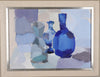 Mid Century Original Still Life Oil Painting in Blues from Sweden