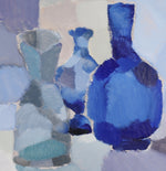 Mid Century Original Still Life Oil Painting in Blues from Sweden