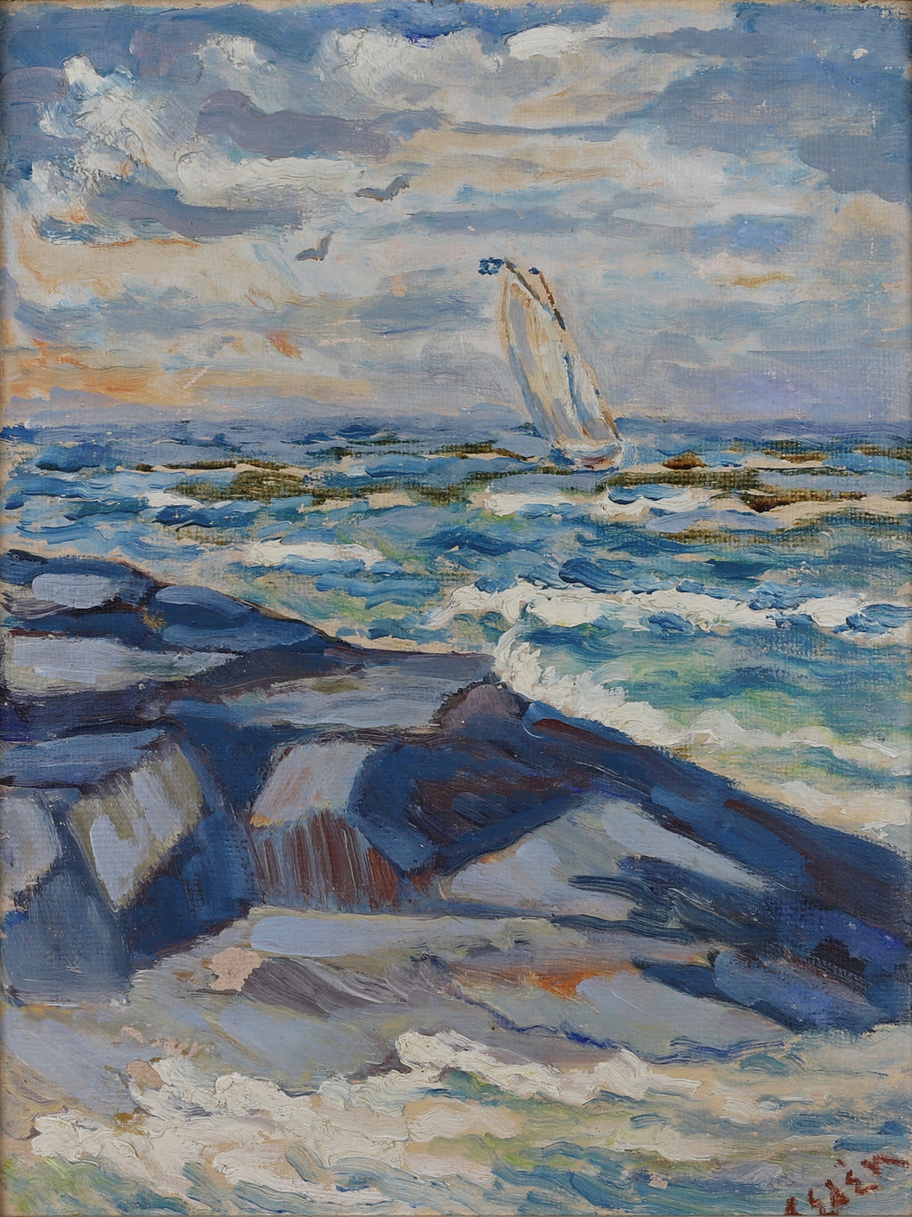 Striking Mid Century Seascape Oil Painting Arnold Eres Sweden