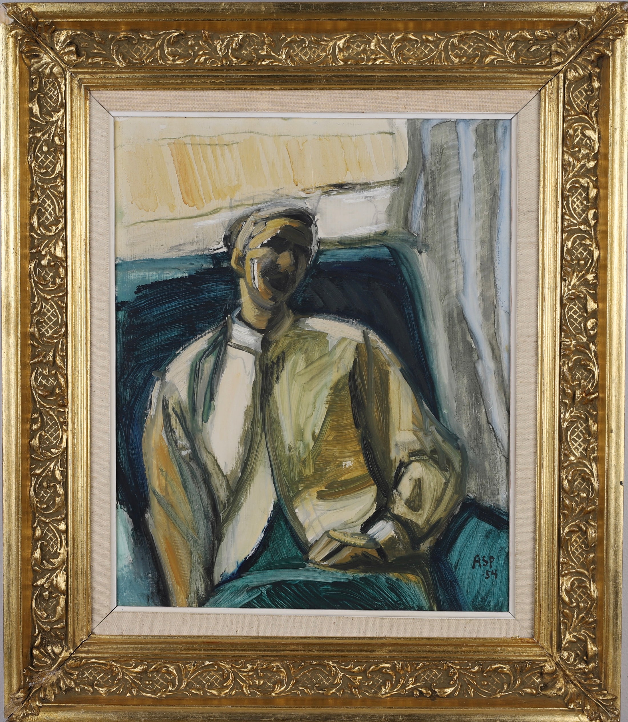 Mid Century Original Portrait Oil Painting From Sweden by Gösta Asp