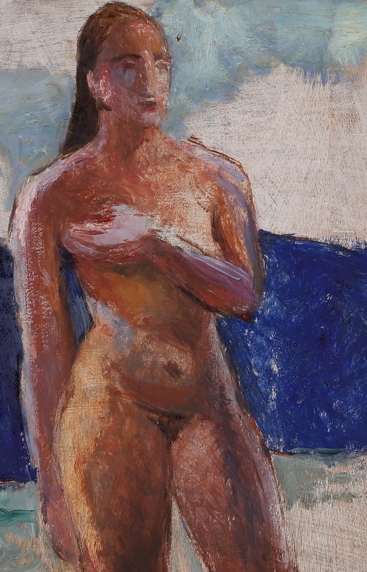 Mid Century Original Figure Oil Painting by I Brazda Sweden