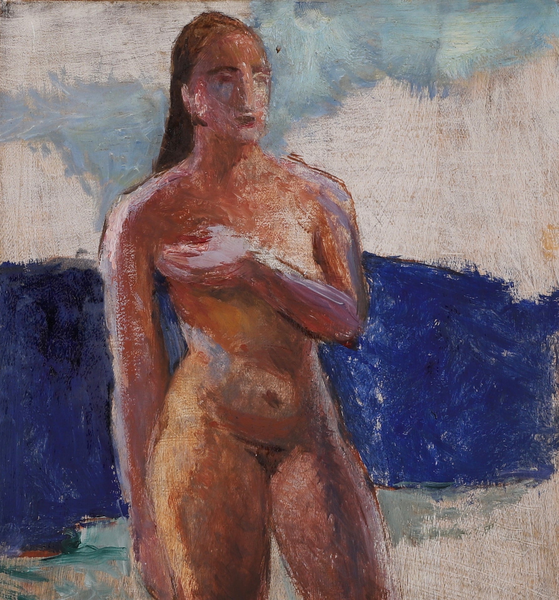 Mid Century Original Figure Oil Painting by I Brazda Sweden
