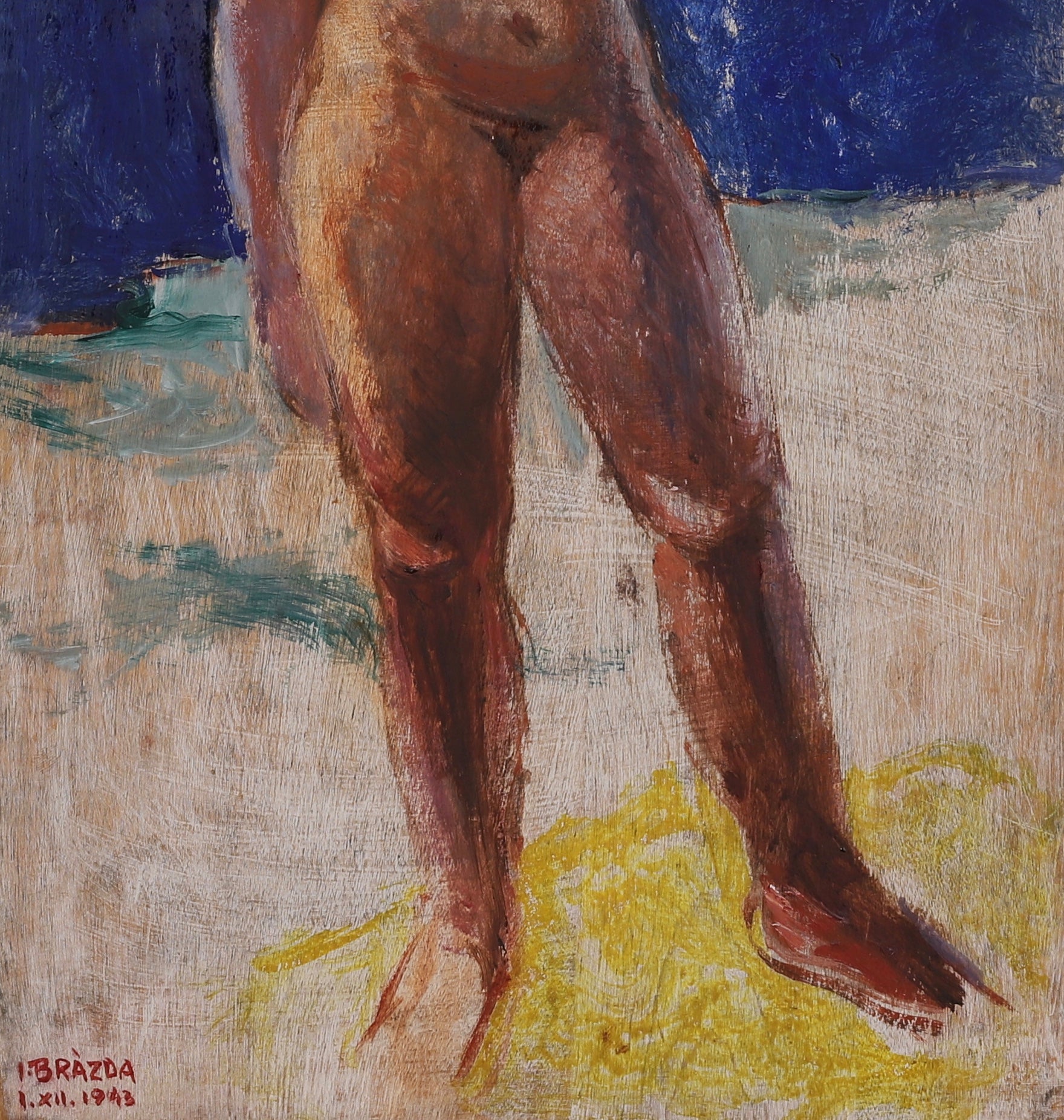 Mid Century Original Figure Oil Painting by I Brazda Sweden