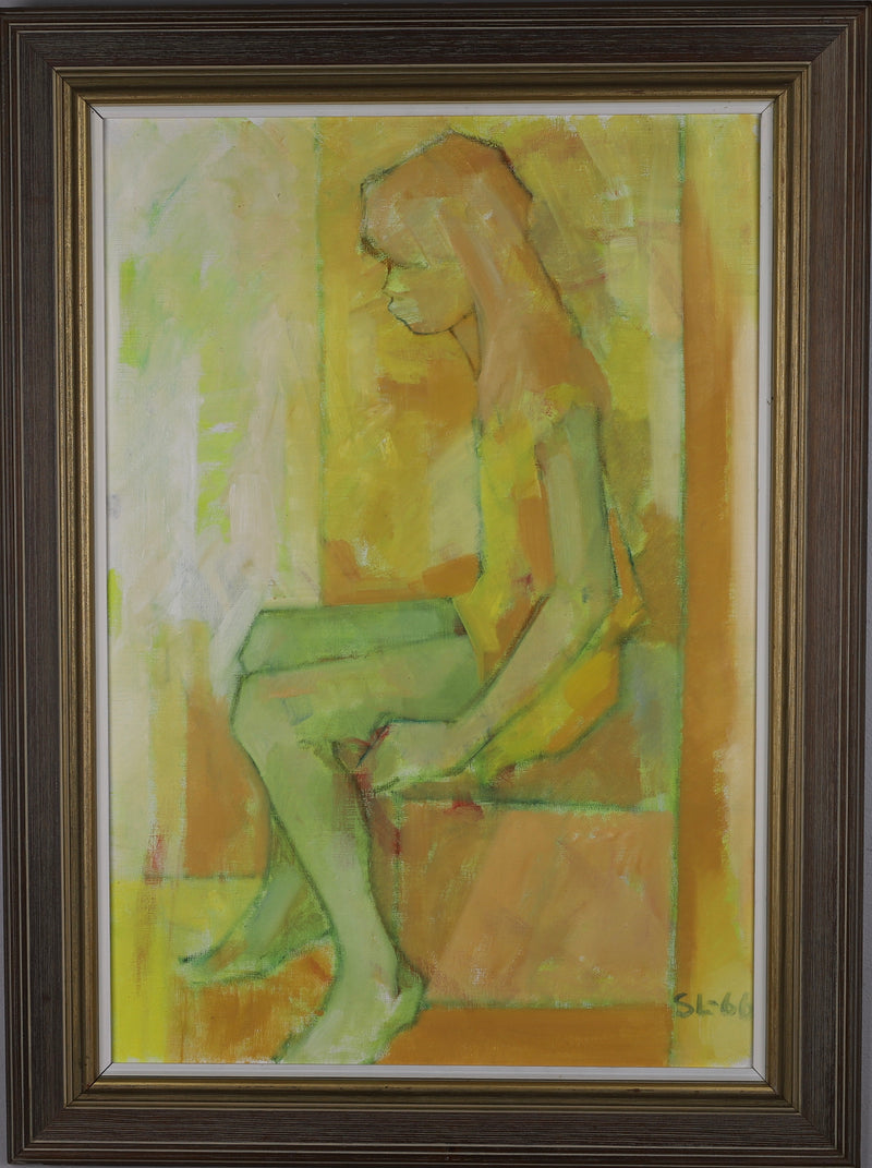 Mid Century Portrait Oil Painting From 1966 Sweden