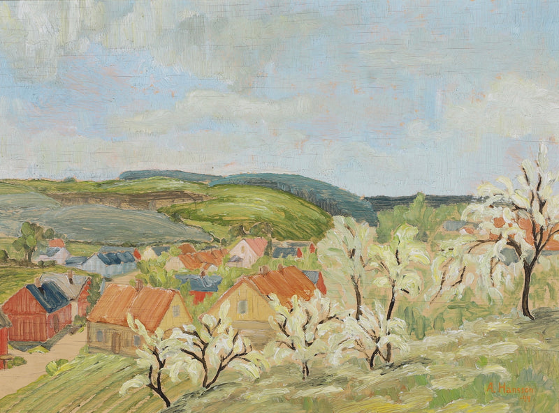 Mid Century Landscape Oil Painting By A Hansson 1944 Sweden