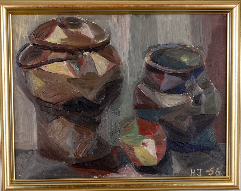 Mid Century Original Still Life Oil Painting From 1956 Sweden