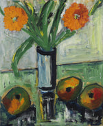 Mid Century Original Still Life Oil Painting of Flowers From Sweden