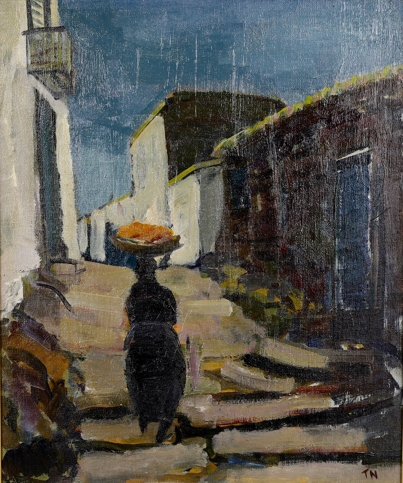 Vintage Cityscape Oil Painting by Tage Nilsson from Sweden