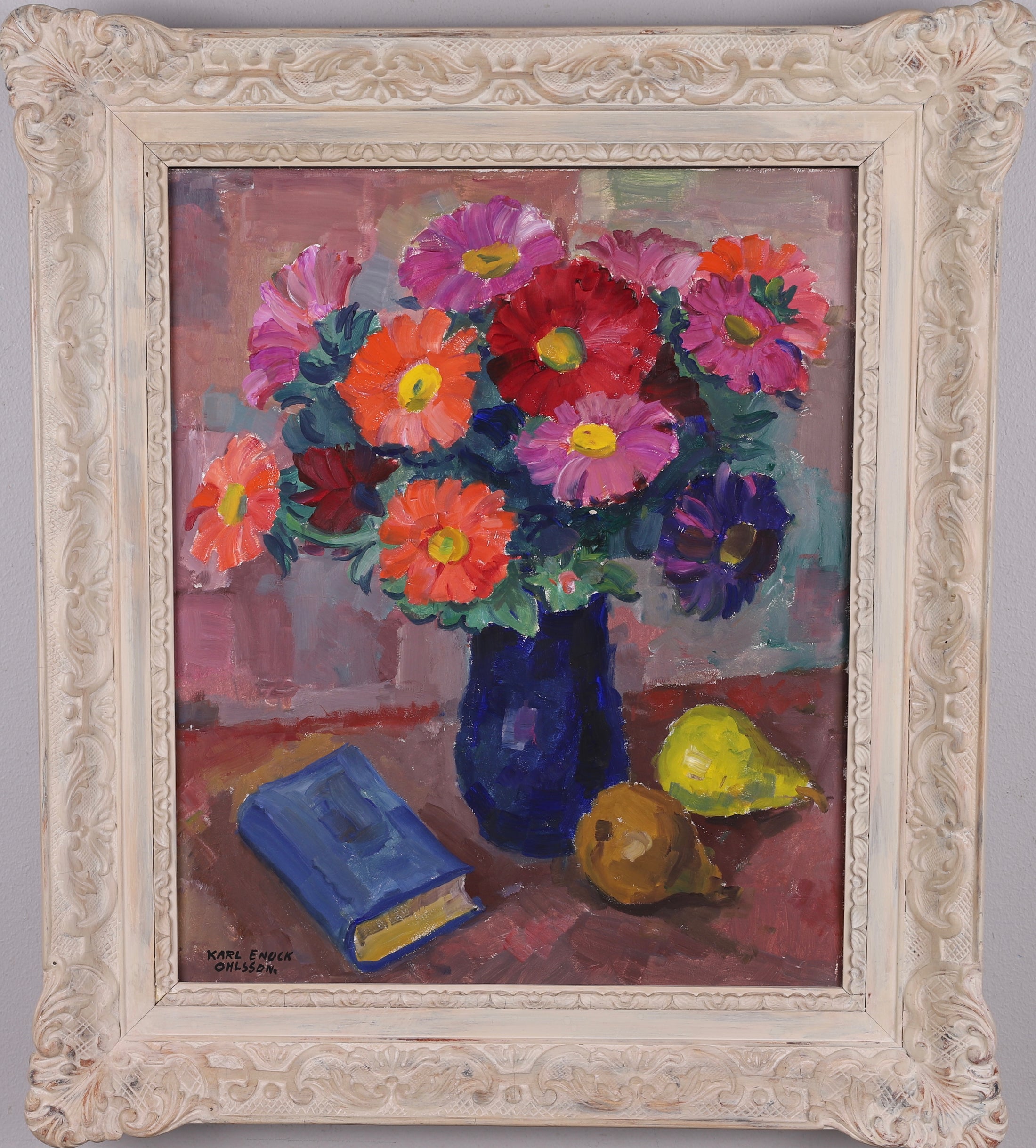 Mid Century Original Still Life Oil Painting By KE Ohlsson Sweden