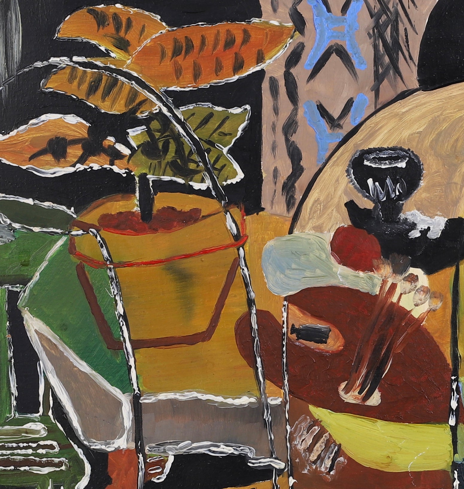 Mid Century Artist Studio Interior Oil Painting From Sweden