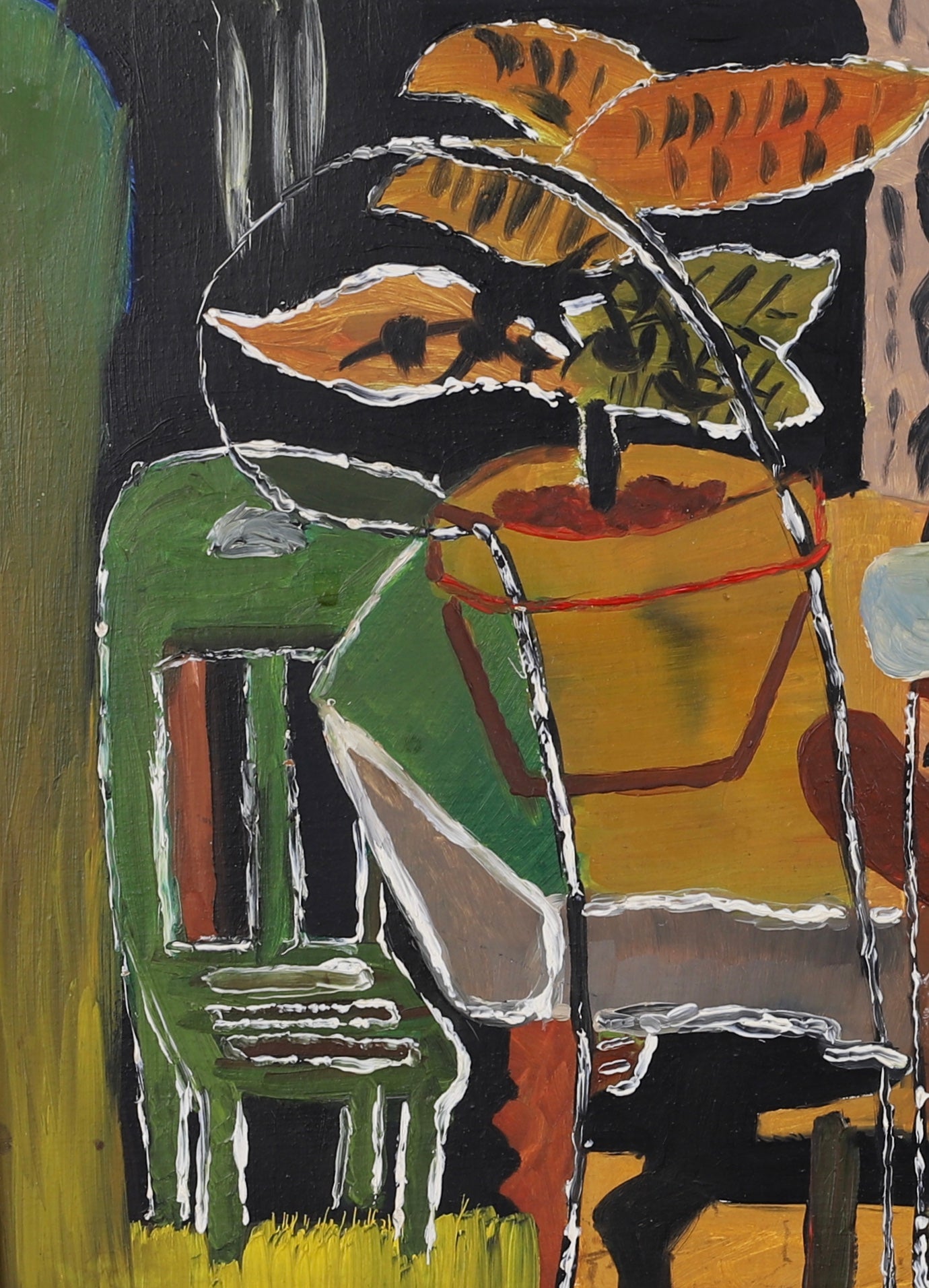 Mid Century Artist Studio Interior Oil Painting From Sweden