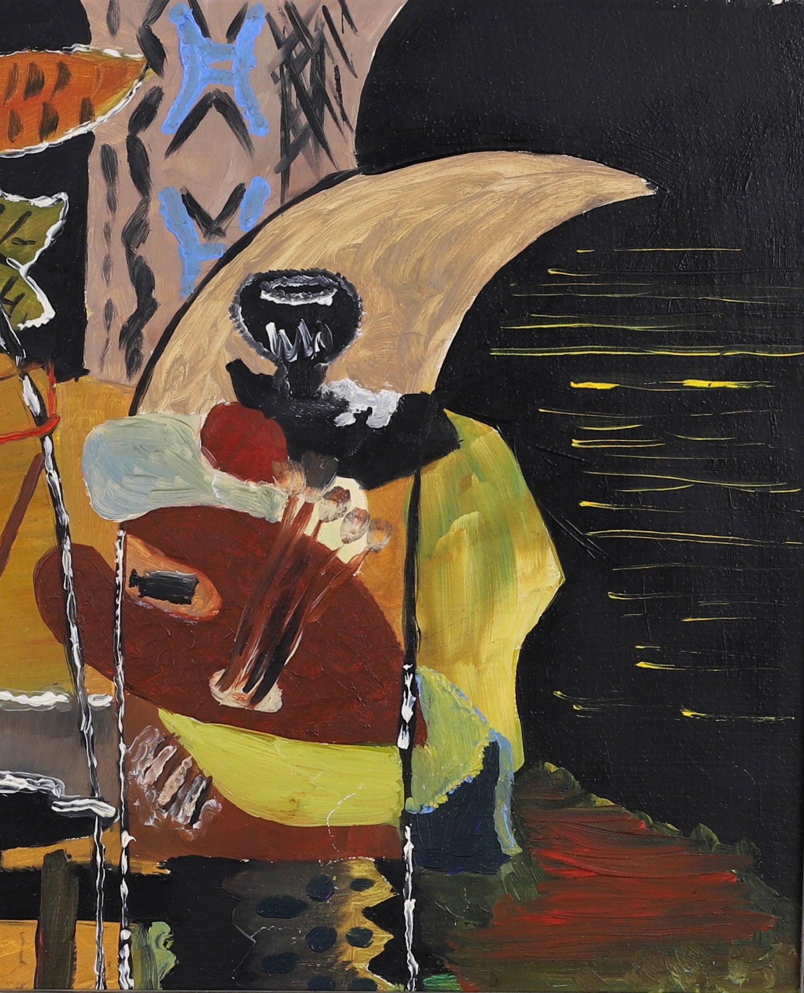 Mid Century Artist Studio Interior Oil Painting From Sweden