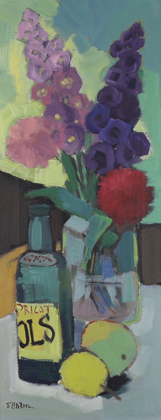 Mid Century Vintage Still Life Oil Painting by T Ahlm From Sweden