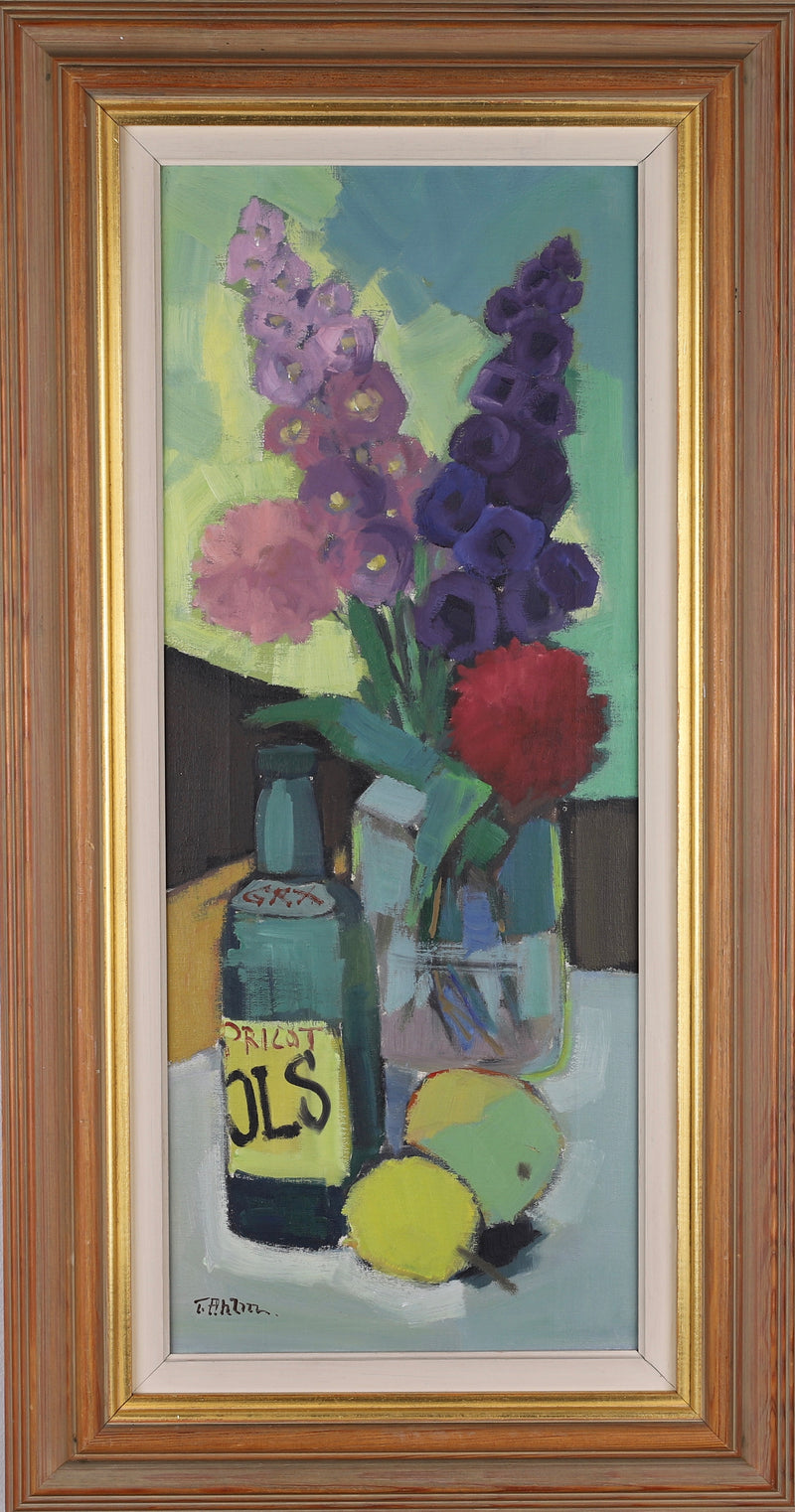 Mid Century Vintage Still Life Oil Painting by T Ahlm From Sweden