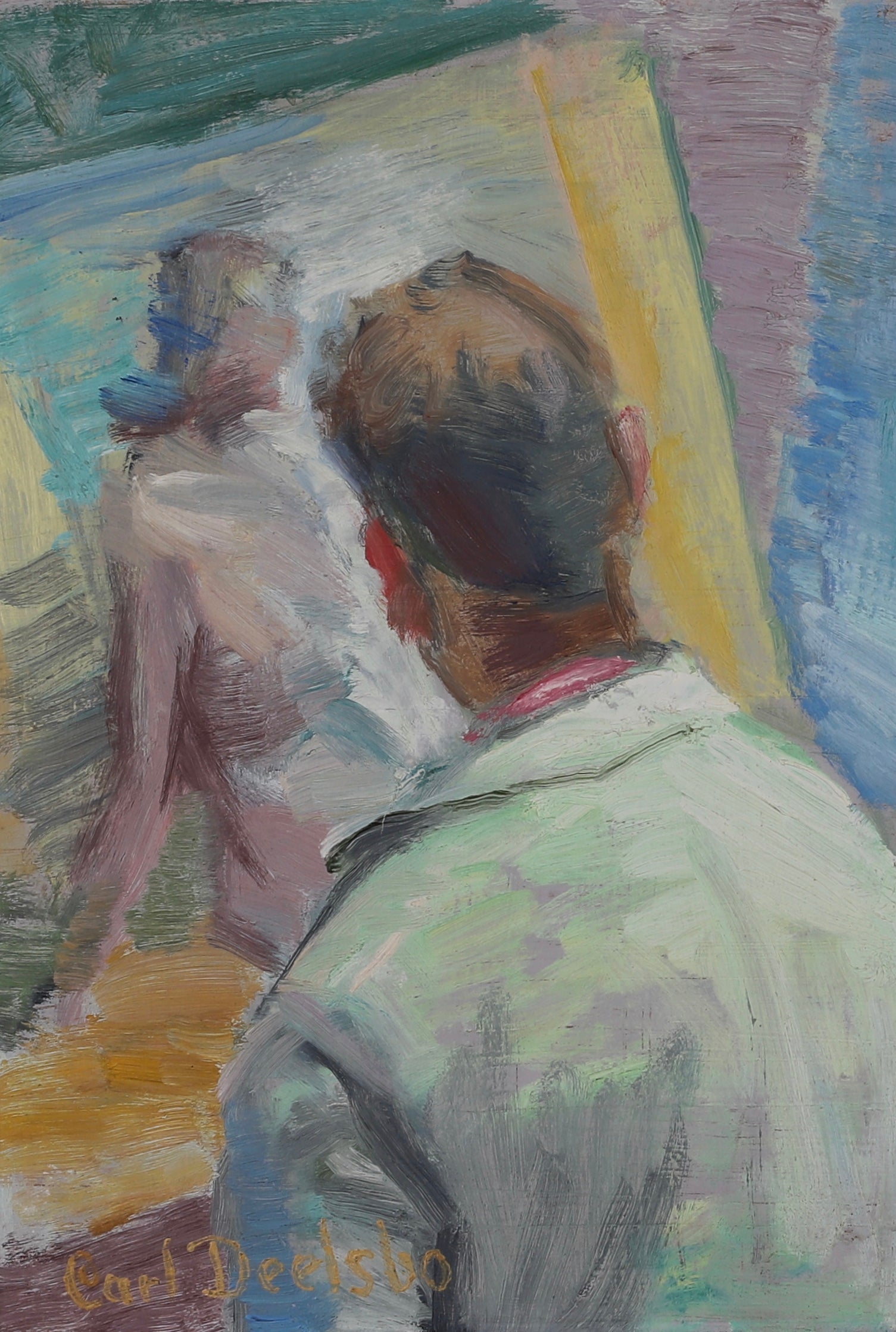 Mid Century Original Figure Oil Painting by C Deelsbo Sweden