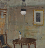 Vintage Interior Oil Painting by Göta Fogler From Sweden