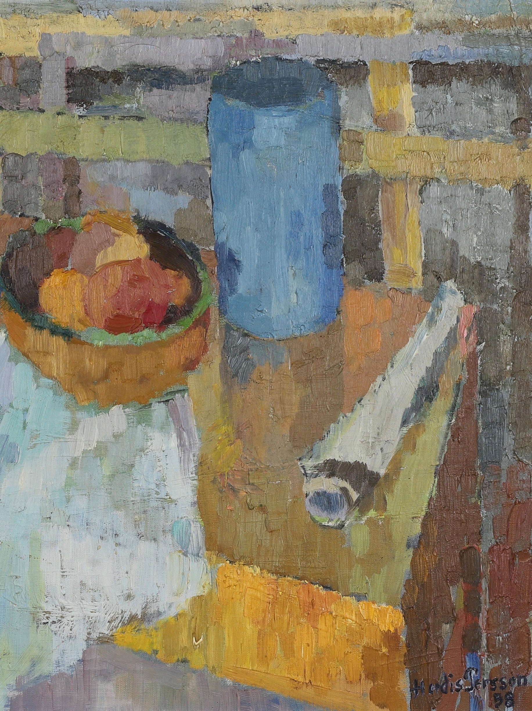 Mid Century Original Still Life Oil Painting By H Persson Sweden 1958
