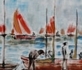 Load image into Gallery viewer, Mid Century Original Fine Art Oil Painting of Boats in Harbor
