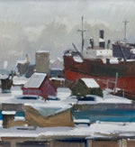 Mid Century Oil Painting of Harbor by Listed Artist Eskil Skans Sweden