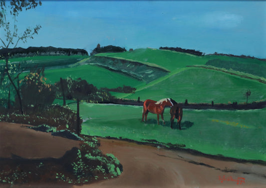 Vintage Original Horse Oil Painting from Sweden 1945