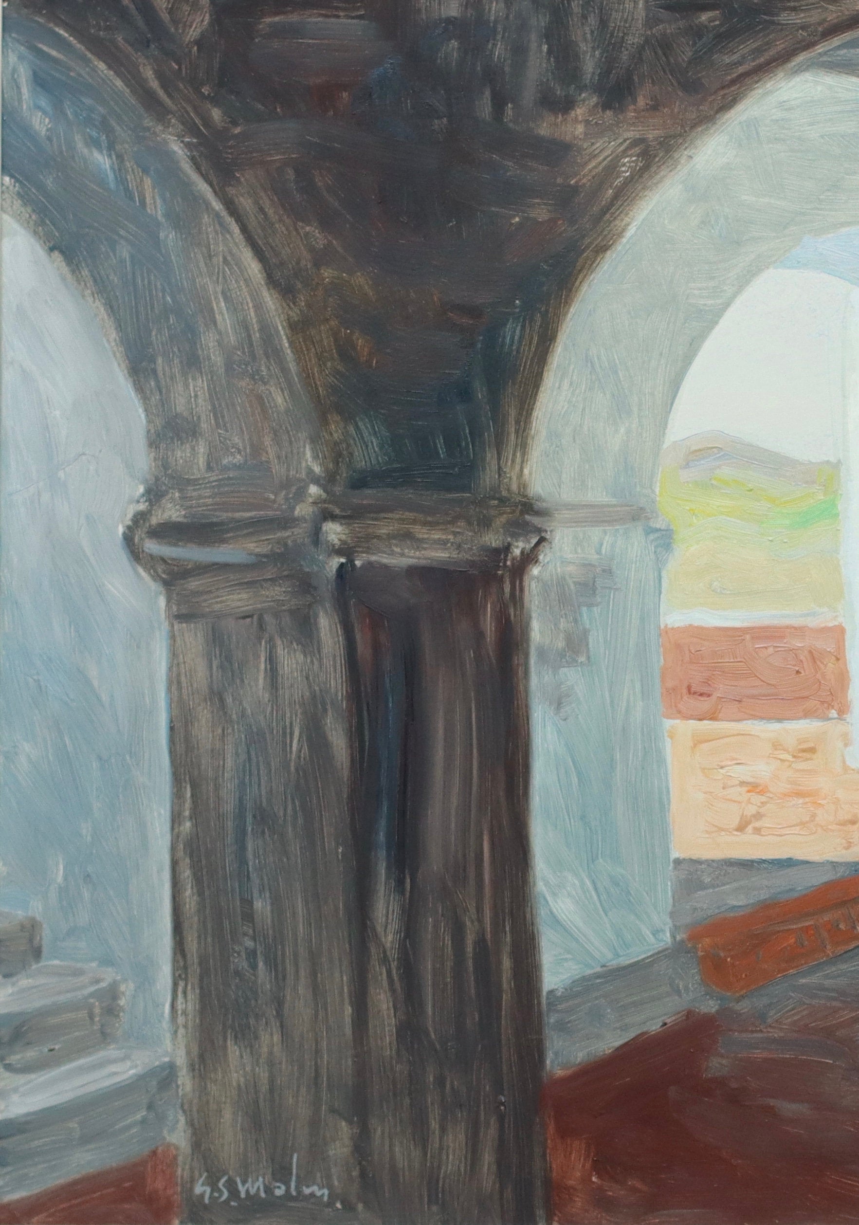 Vintage Mid Century 1950s Interior Oil Painting from Sweden