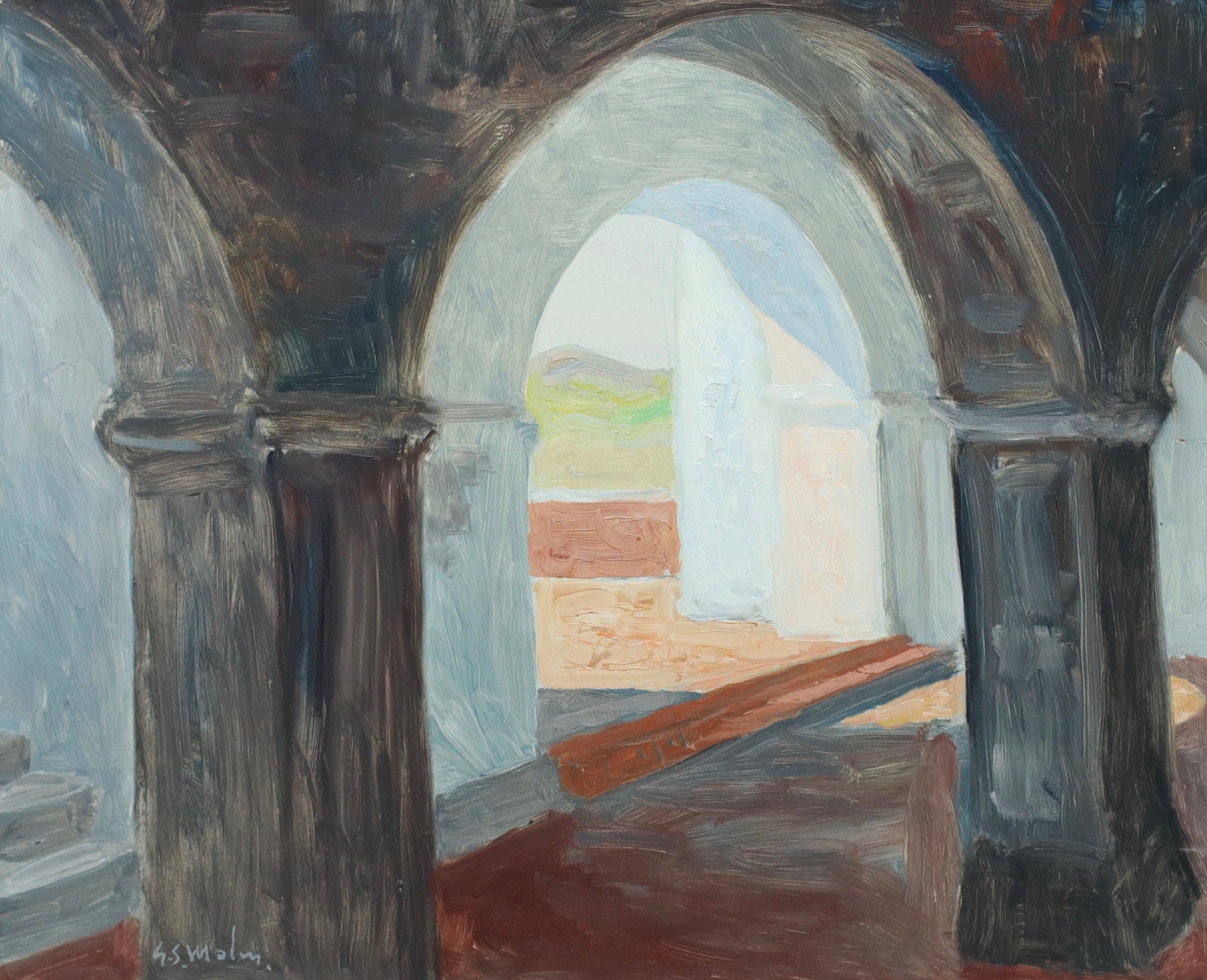 Vintage Mid Century 1950s Interior Oil Painting from Sweden