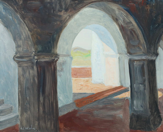 Vintage Mid Century 1950s Interior Oil Painting from Sweden