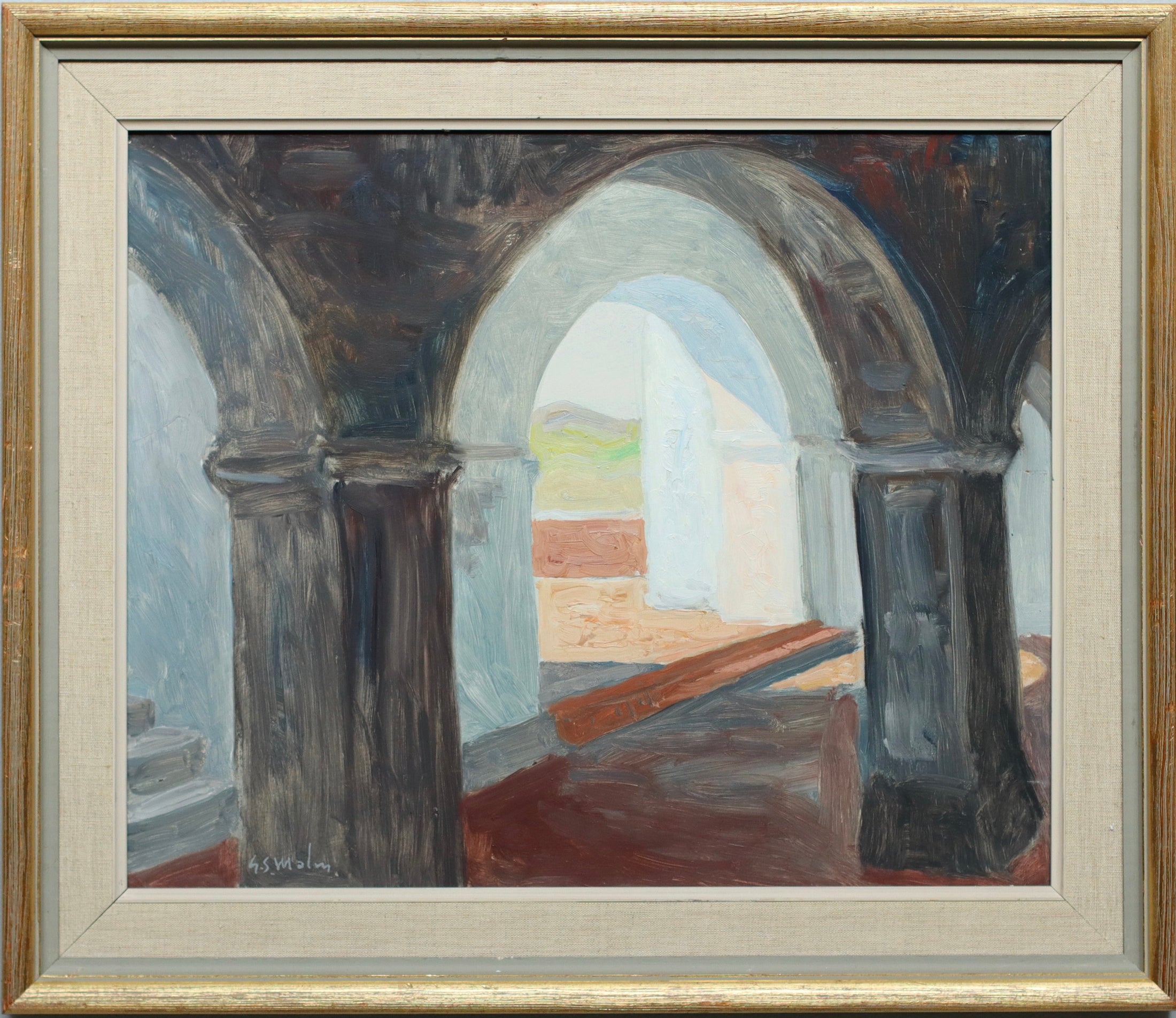 Vintage Mid Century 1950s Interior Oil Painting from Sweden